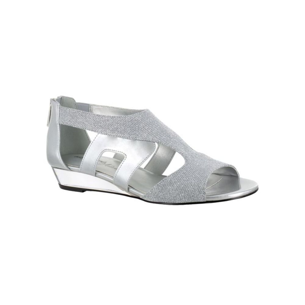 EASY STREET ALIVE AT 5 Womens Silver Elastic Goring Abra Wedge Sandals 8 W